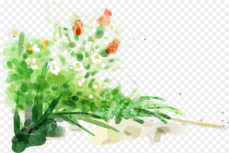 手绘春季草丛植物