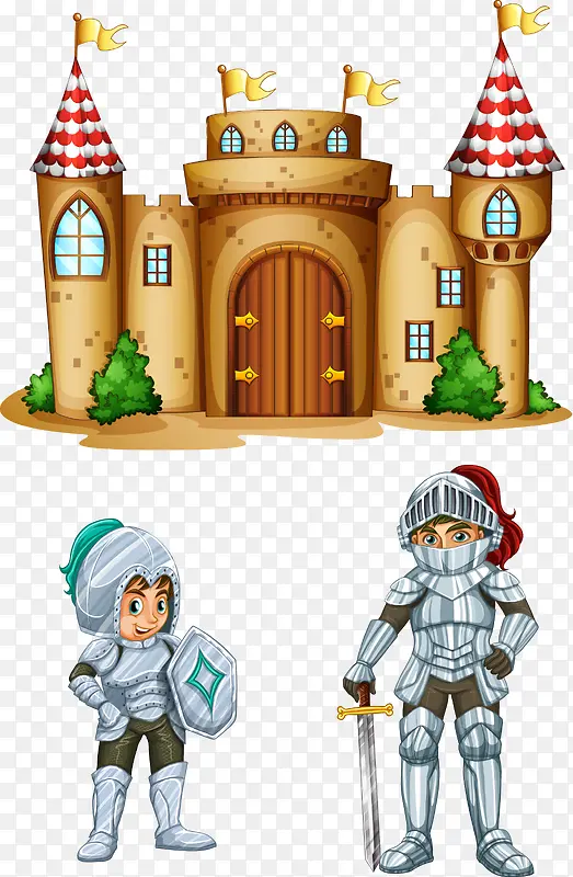 矢量手绘城堡和骑士