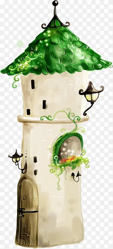 手绘绿色童话城堡