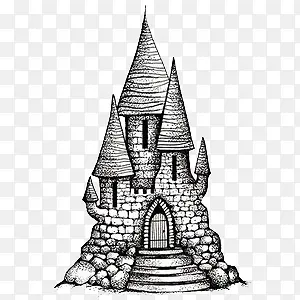 手绘黑白魔法城堡