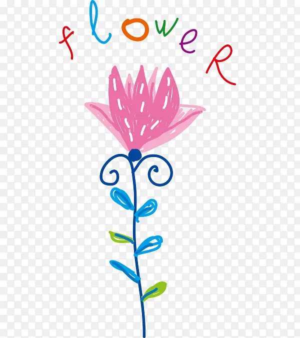 矢量儿童涂鸦太粉色花朵