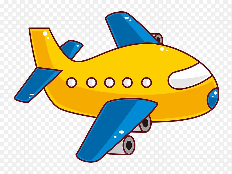 圆头黄蓝色手绘卡通可爱飞行飞机