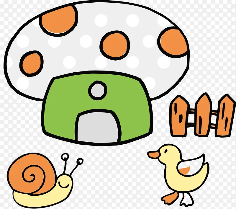 可爱卡通手绘矢量蘑菇蜗牛鸭子