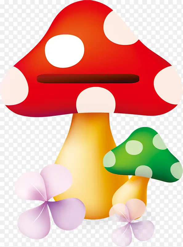 卡通红蘑菇和绿蘑菇
