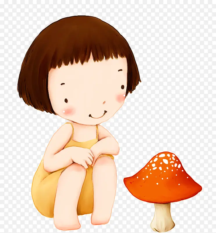 看蘑菇的小女孩