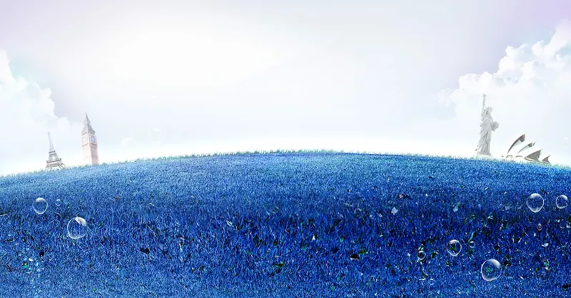 蓝色花丛气泡海报背景