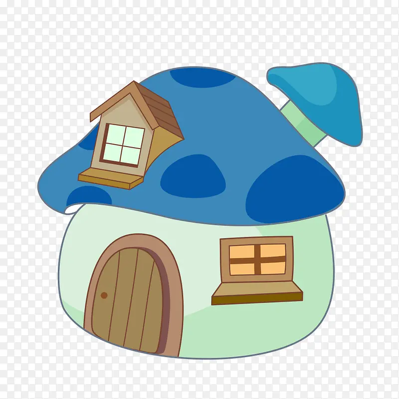 卡通手绘蓝色蘑菇房子