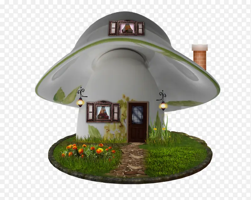 高清创意白色蘑菇小房子