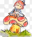 创意合成坐在蘑菇上面的小女孩