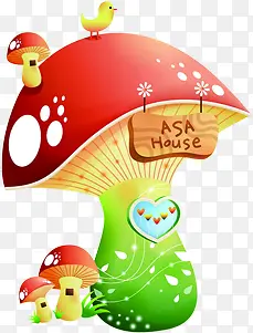 蘑菇卡通蘑菇小鸟