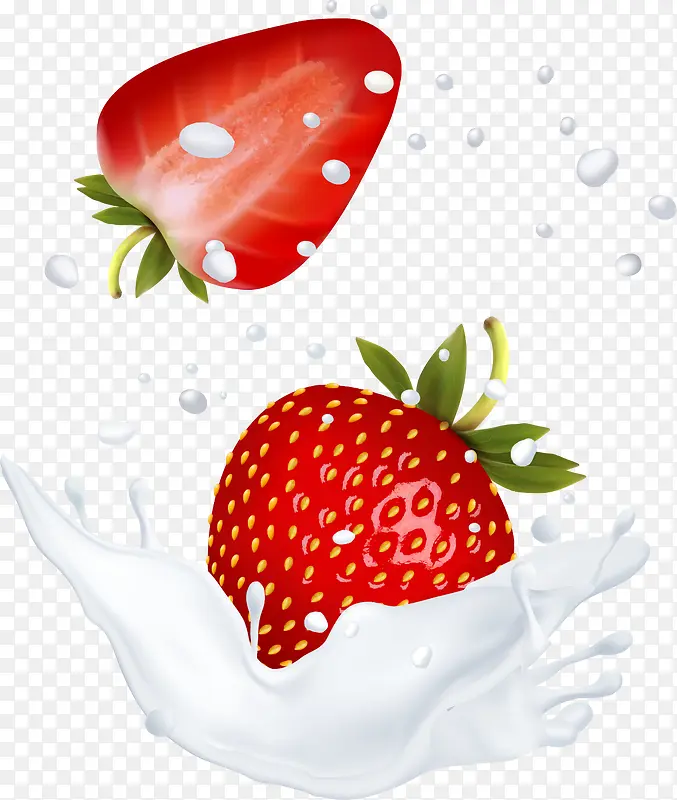 红色简约草莓牛奶装饰图案
