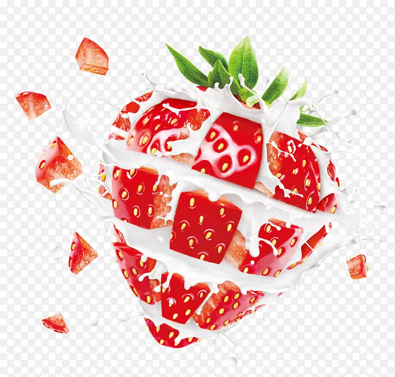 红色清新牛奶草莓装饰图案