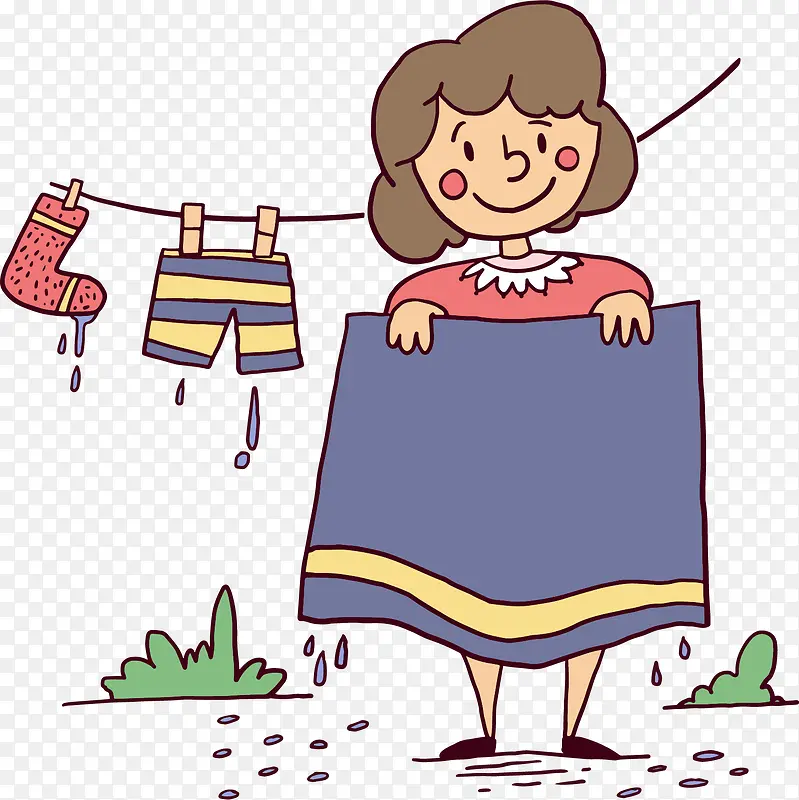 晾衣服的家庭主妇