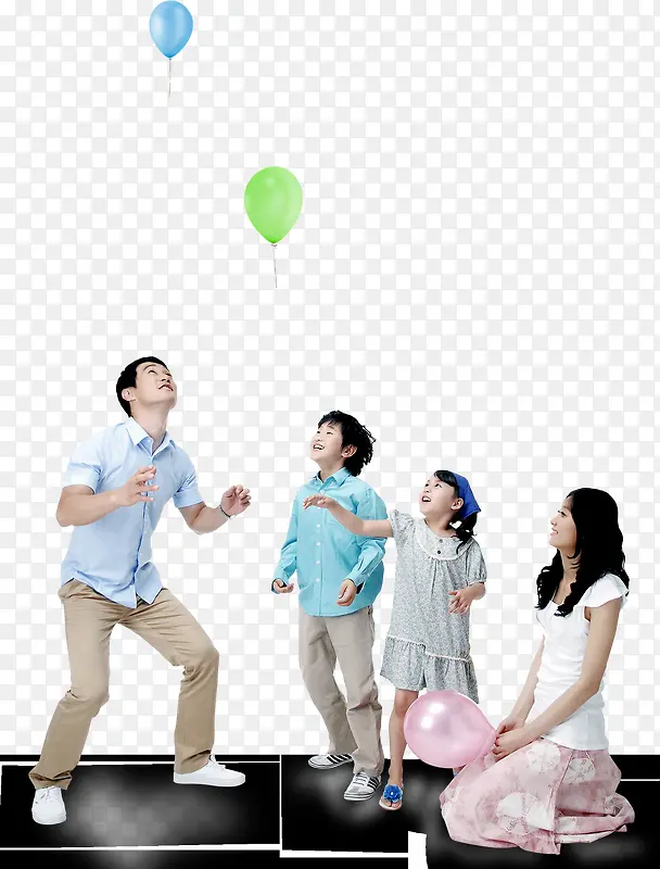 欢乐漂浮气球玩耍家庭人物