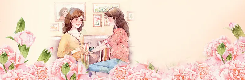 温馨母亲节人物母女家庭