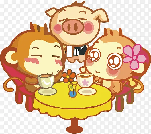 卡通可爱餐饮餐桌猴子