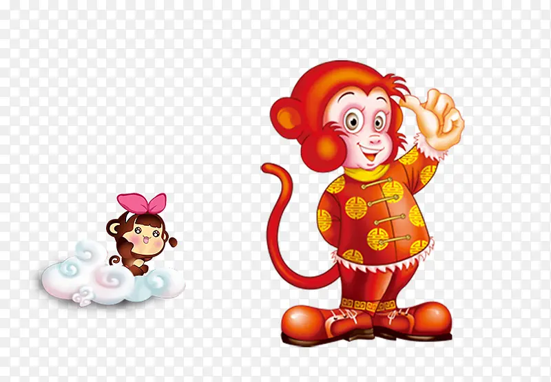 手绘卡通动物可爱的猴子