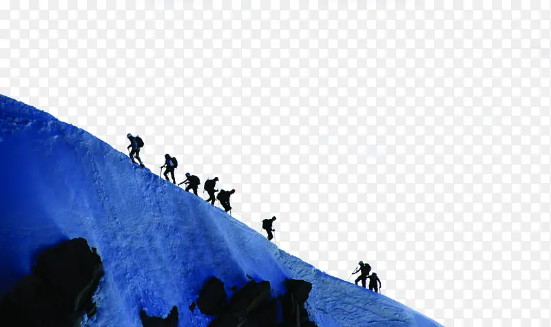 蓝色山坡上的人团队