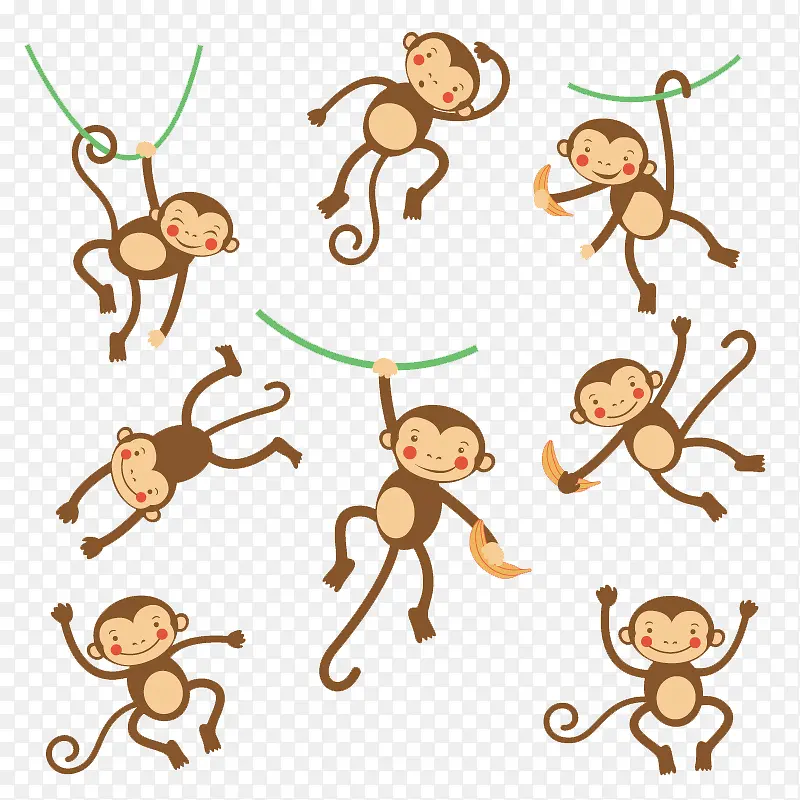 8款卡通猴子设计矢量