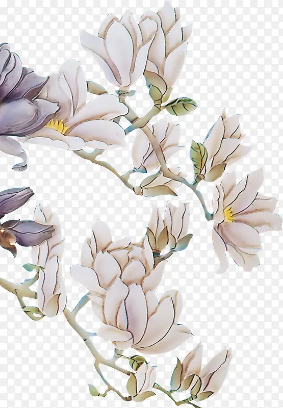 水墨淡雅白色花朵装饰