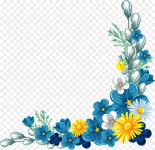 蓝色黄色白色花朵边框装饰
