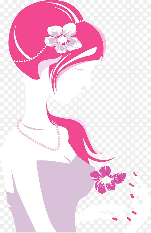 白色花朵粉红头发女生