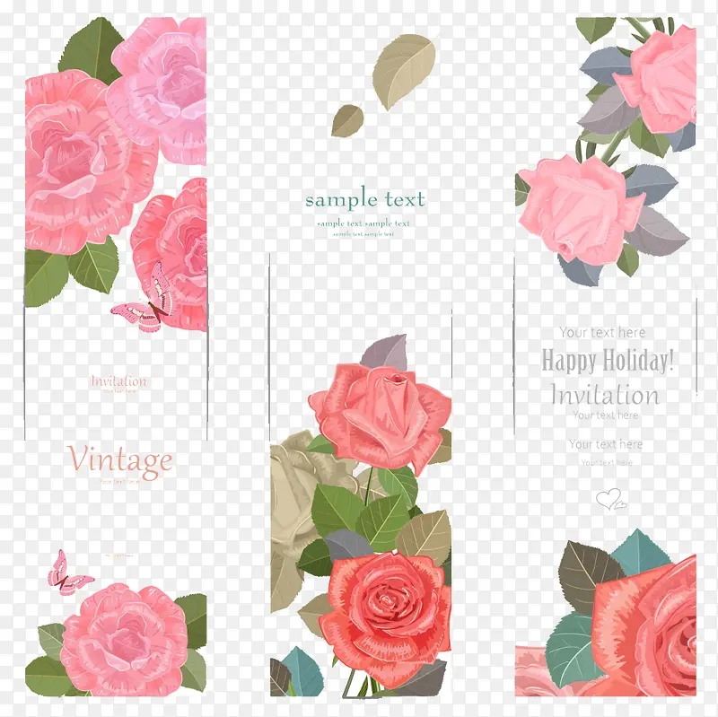 浪漫粉色玫瑰花卡片背景矢量素材