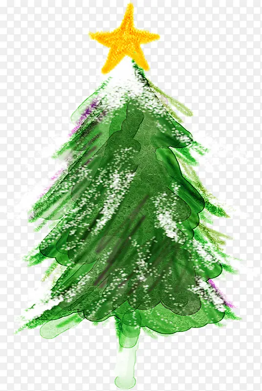 手绘绿色墨迹圣诞树插图