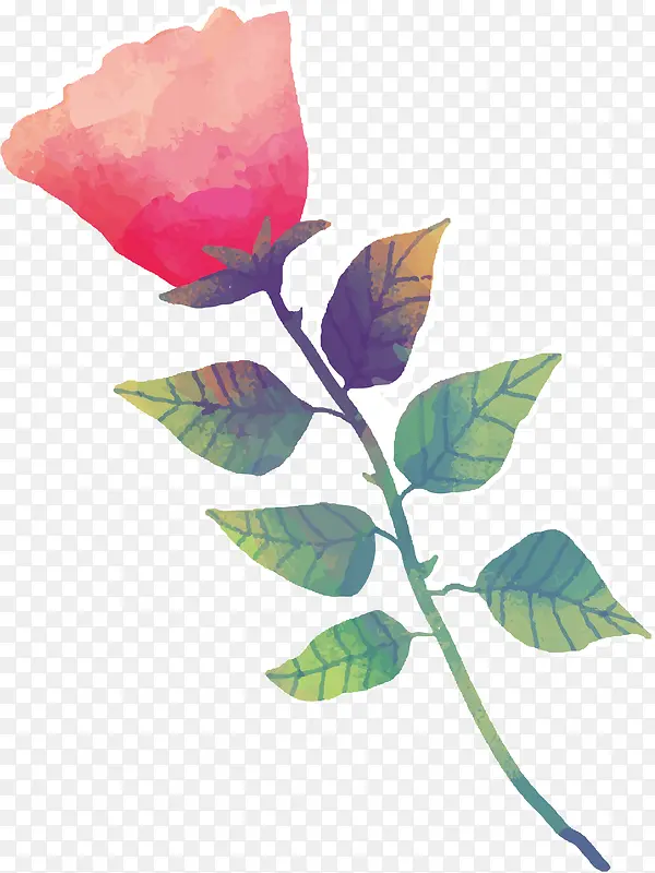 手绘一支红玫瑰花矢量素材