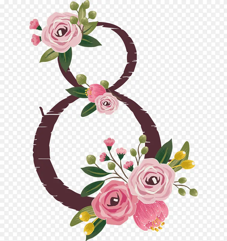 卡通玫瑰花数字8