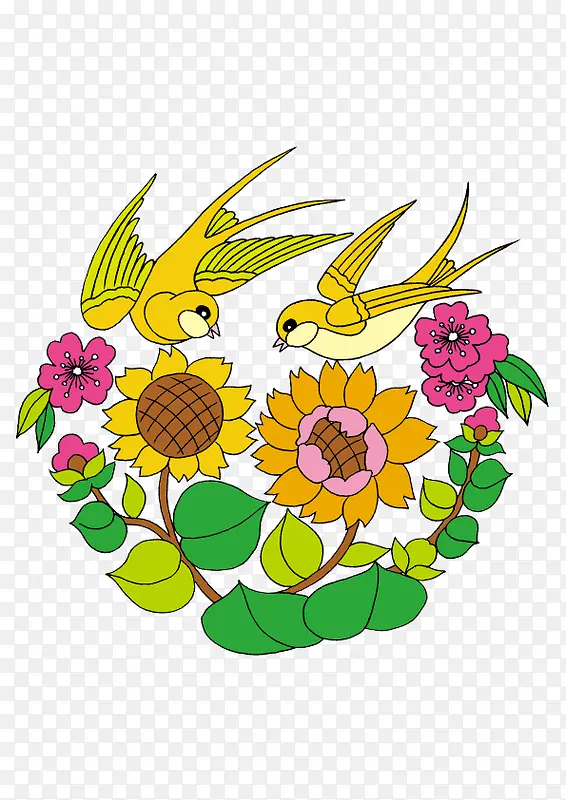 喜鹊向日葵卡通矢量素材