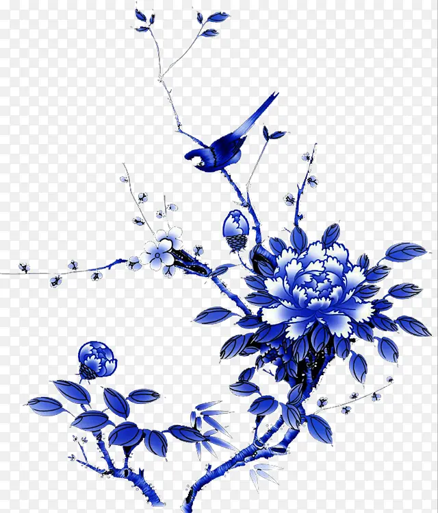 花朵指枝头鸟蓝色