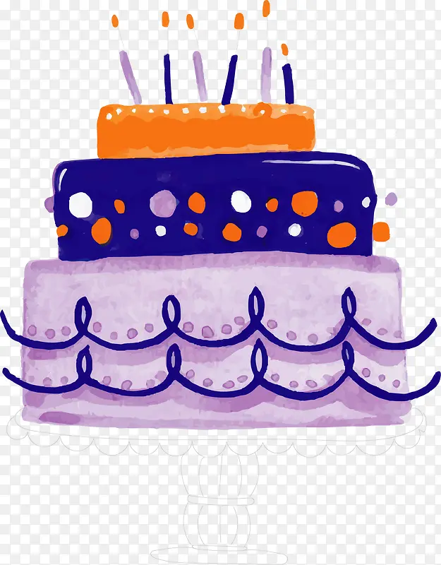 蓝紫色水彩生日蛋糕
