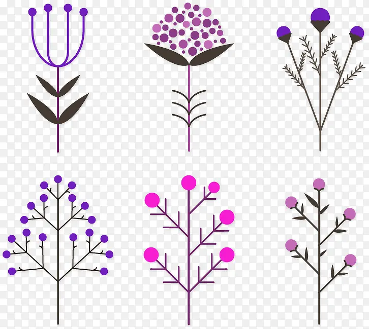 紫色简约线条植物装饰图案