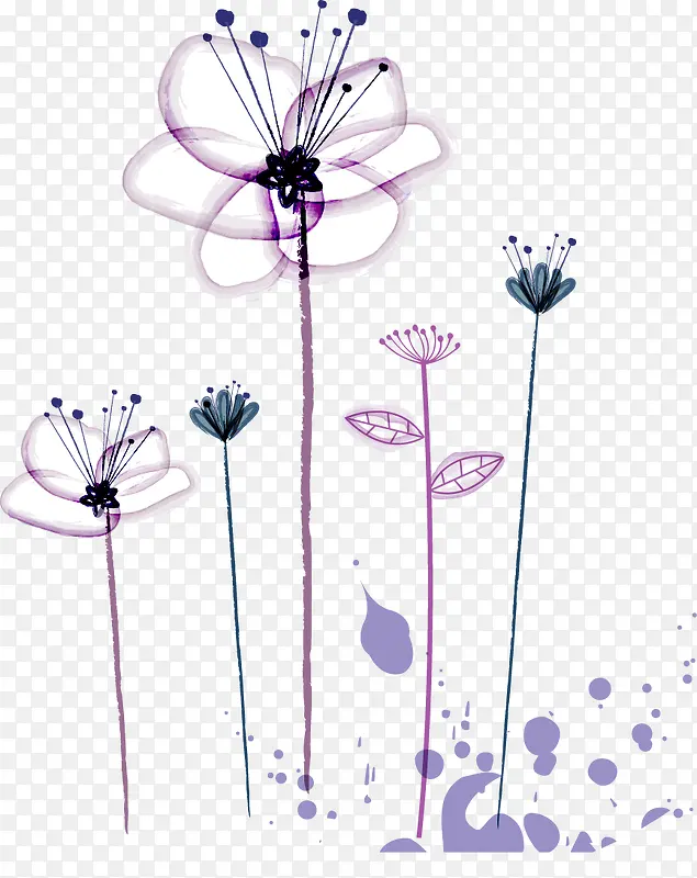 手绘紫色简约花朵图案
