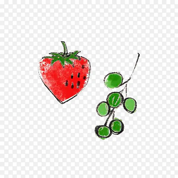 手绘草莓和葡萄