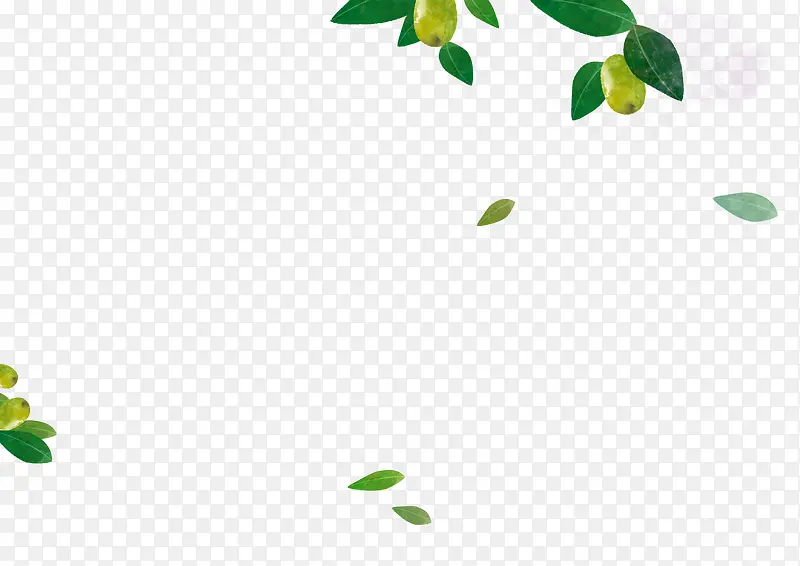 手绘绿色漂浮树叶葡萄水果