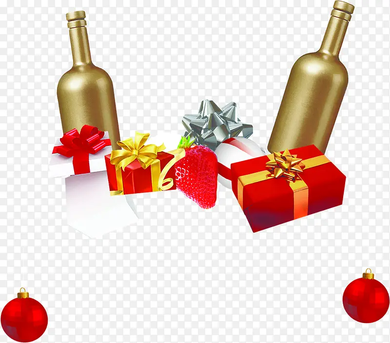 创意手绘质感圣诞节元素红酒礼盒