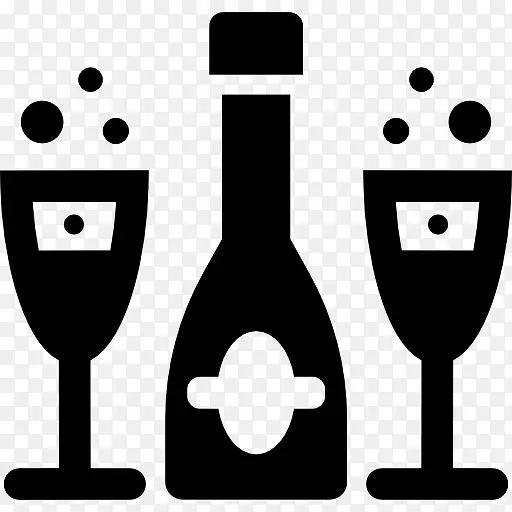 葡萄酒的酒瓶和杯子的图标
