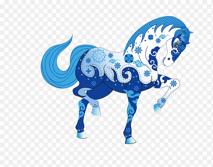 蓝色花纹马装饰图案