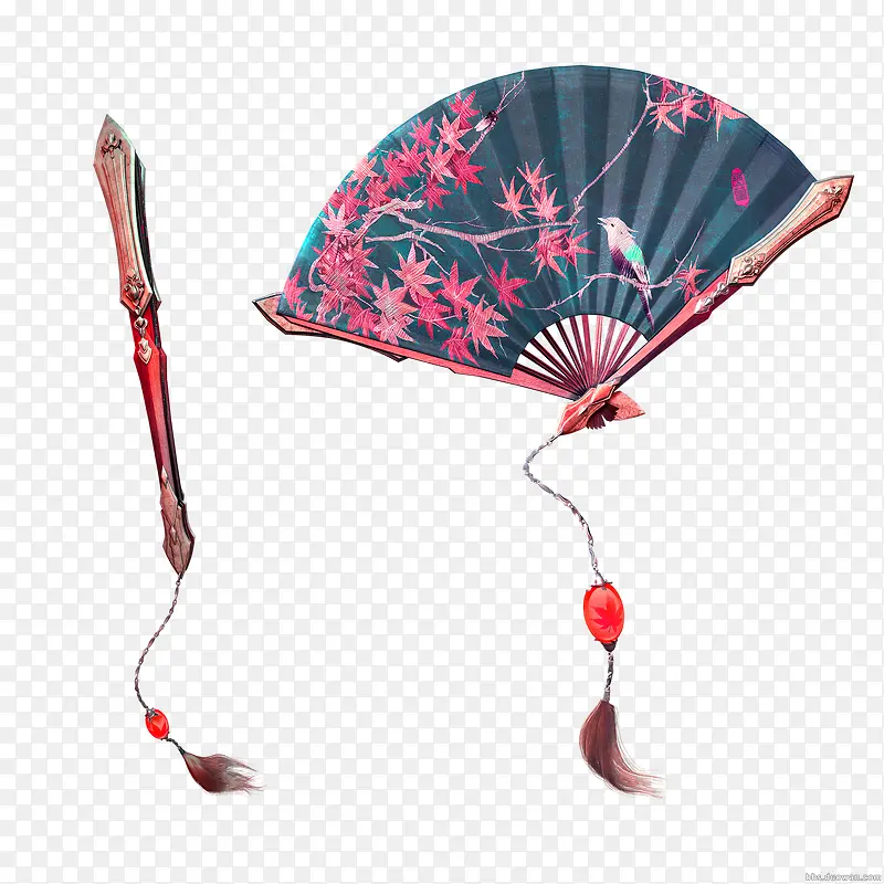 蓝色中国风扇子装饰图案