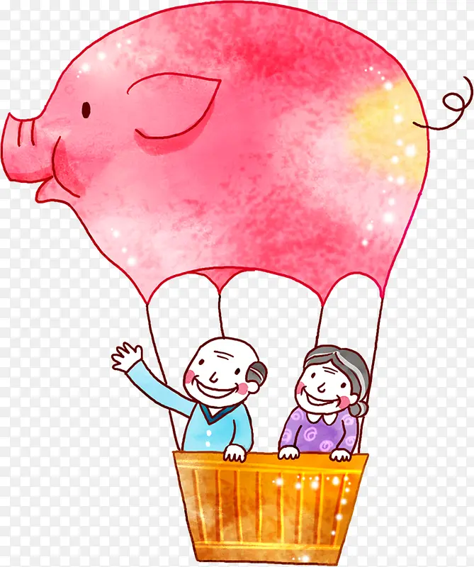 粉色手绘小猪气球人物