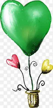 绿色手绘爱心气球卡通