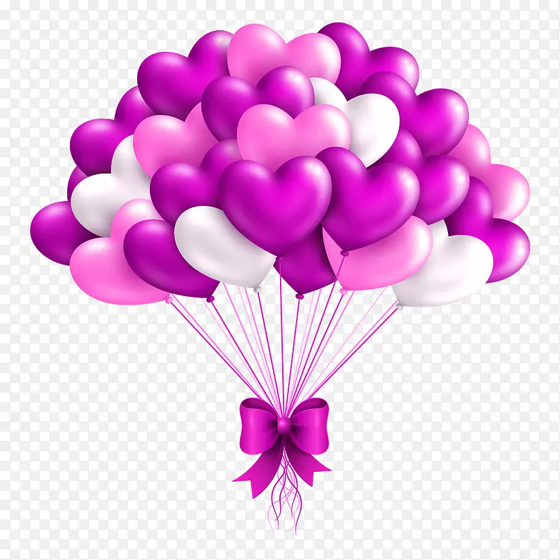 紫色浪漫爱心气球束装饰图案