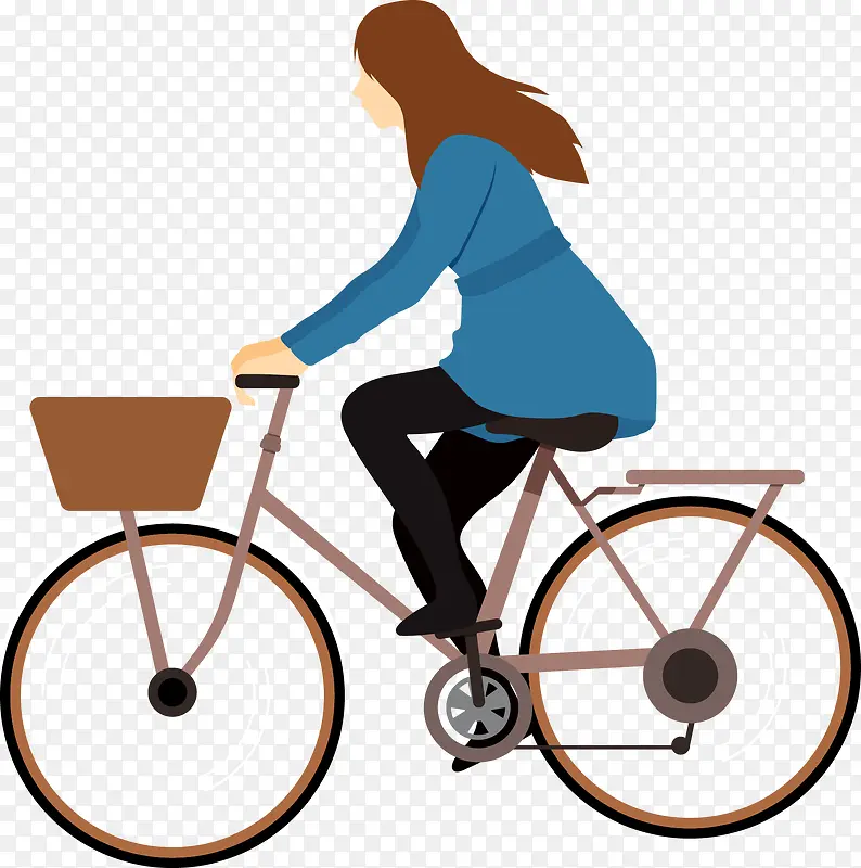 矢量蓝色衣服女孩骑自行车