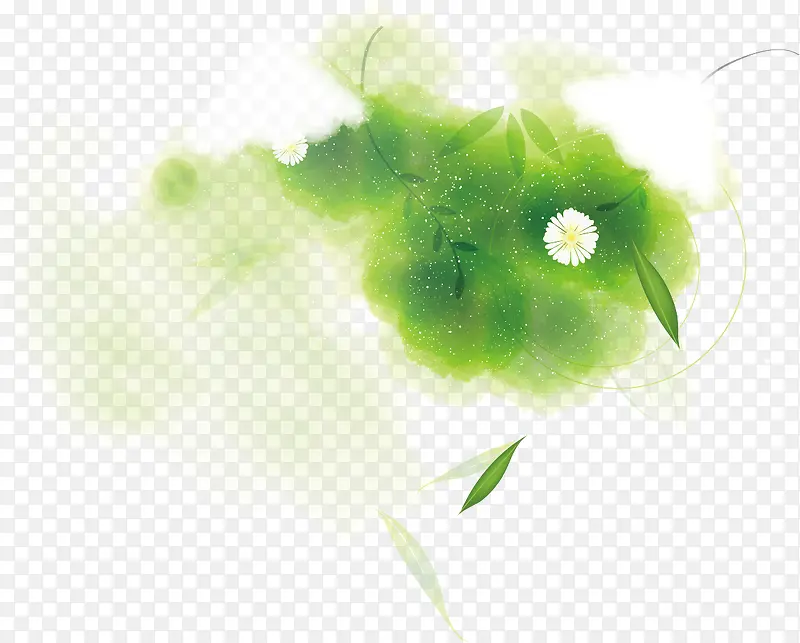 绿色清新花朵树叶白云