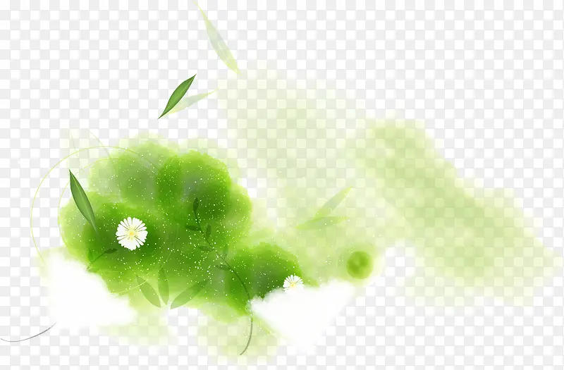 绿色清新漂浮手绘树叶装饰