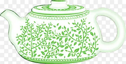 绿色清新树叶茶壶