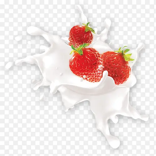 新鲜草莓掉入牛奶