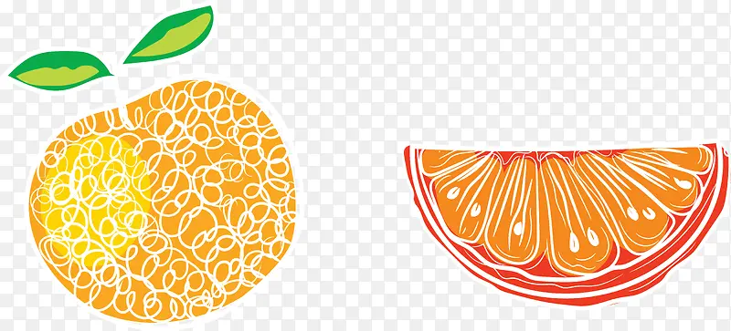 手绘可爱风格西柚和橙子